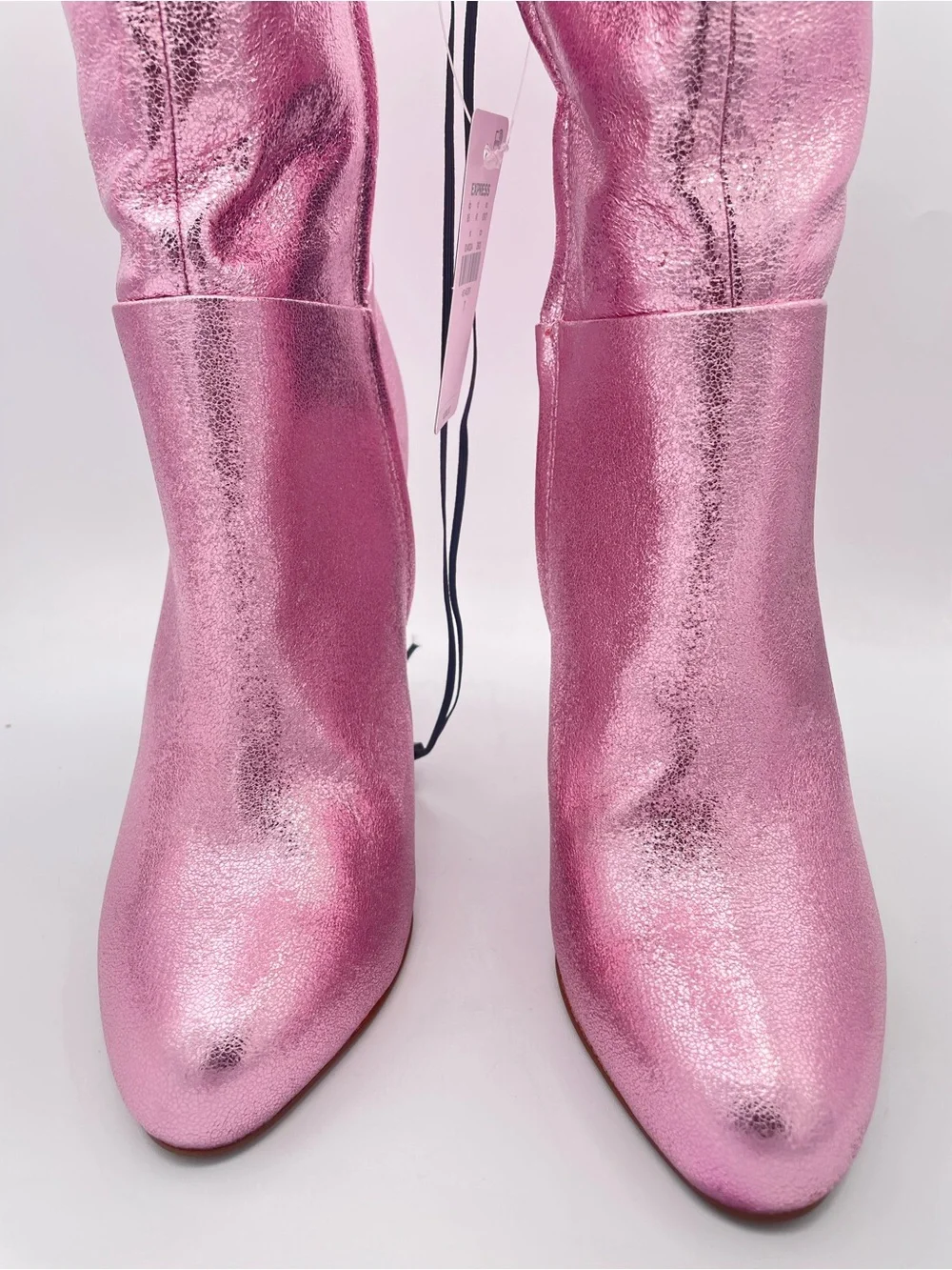 BRIAN ATWOOD x EXPRESS Metallic Pink Over the Knee Boots Size 7 NWT